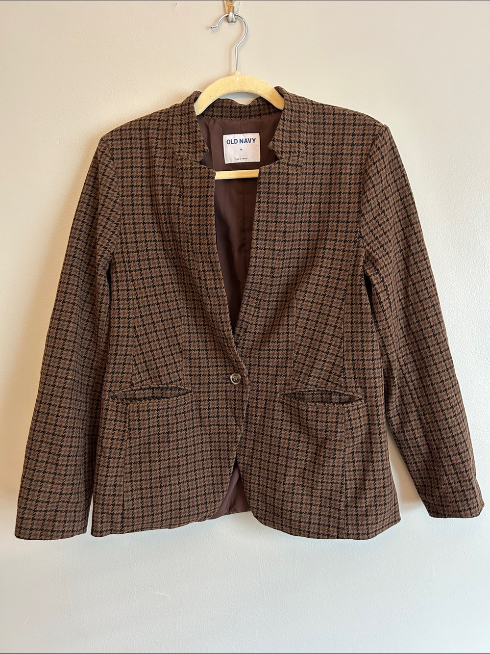 Old Navy Brown Houndstooth Single-Button Jacket
